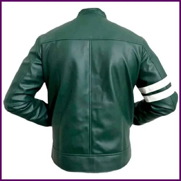 Men's Faux Leather Jacket with Quilted Seams and Double Pockets